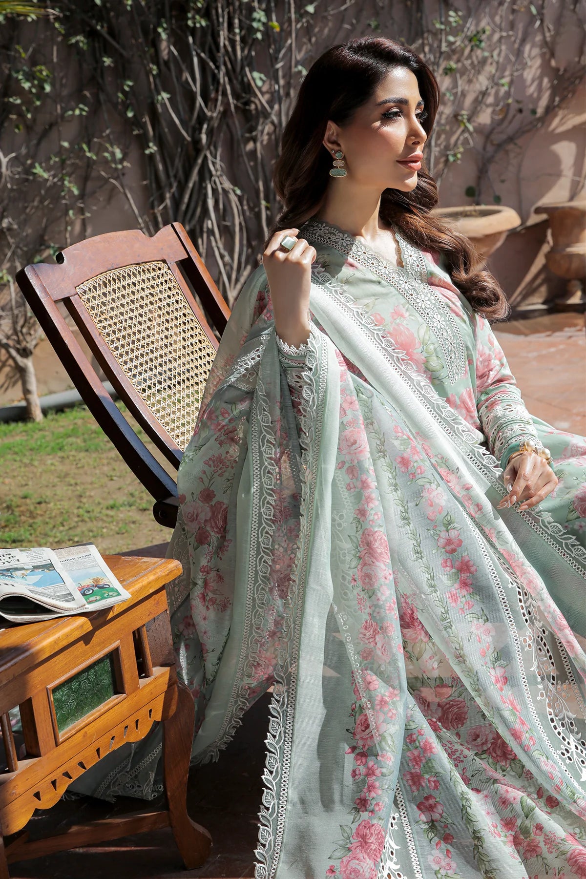 BAROQUE - 3PC DIGITAL PRINT EMBROIDERED SHIRT WITH COTTON NET PRINT EMBROIDERED READY TO WEAR DUPATTA -PFS-512