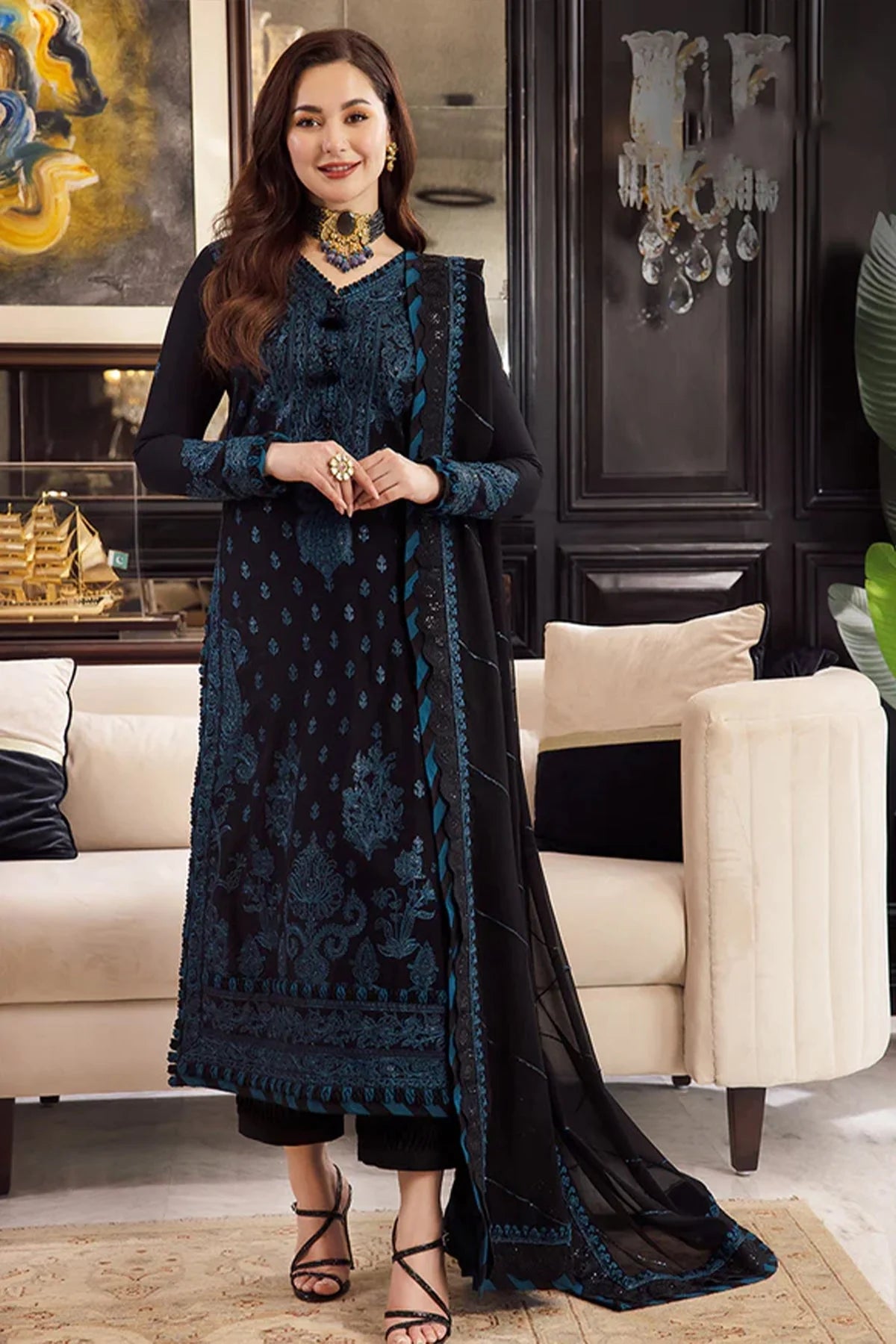 ASIM JOFA- 3PC LAWN EMBROIDERED SHIRT WITH BAMBER CHIFFON EMBROIDERED DUPATTA -PFS-557