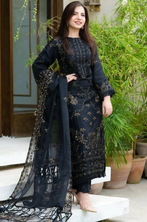 DANANEER - 3PC LAWN EMBROIDERED WITH ORGANZA EMBROIDERED DUPATTA - PFS-528