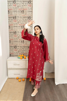 URGE - 3PC LAWN EMBROIDERED SHIRT WITH DIAMOND PRINTED DUPATTA AND EMB TROUSER-PFS-560