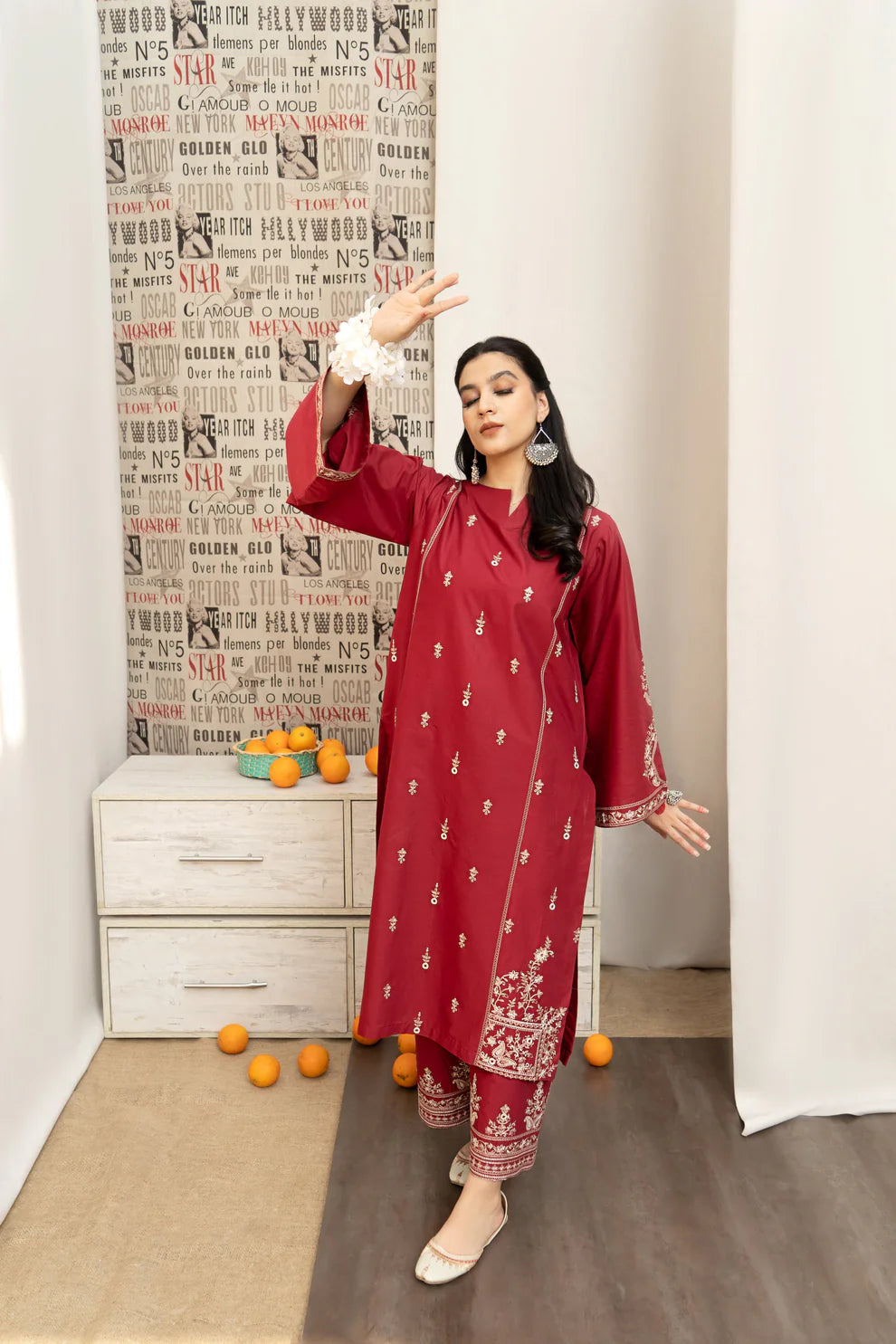 URGE - 3PC LAWN EMBROIDERED SHIRT WITH DIAMOND PRINTED DUPATTA AND EMB TROUSER-PFS-560