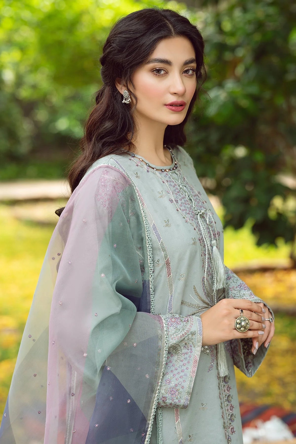 JAZMIN - 3PC LAWN EMBROIDERED SHIRT AND ORGANZA PRINTED DUPATTA WITH TROUSER -PFS-543