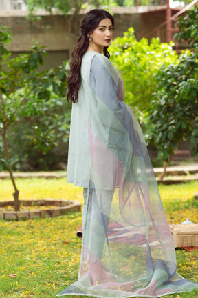 JAZMIN - 3PC LAWN EMBROIDERED SHIRT AND ORGANZA PRINTED DUPATTA WITH TROUSER -PFS-543