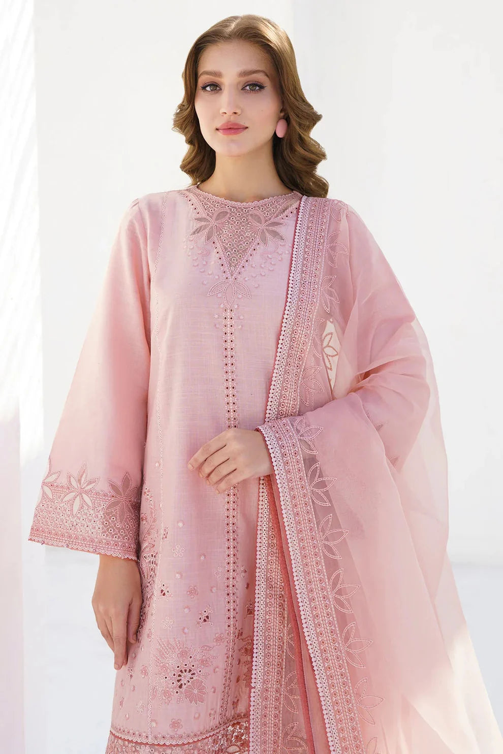 JAZMIN - 3PC LAWN EMBROIDERED SHIRT WITH ORGANZA EMBROIDERED DUPATTA AND TROUSER -PFS-559