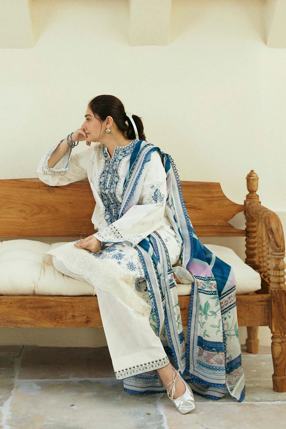 ZAHRA SHAHJAHAN- 3PC LAWN EMBROIDERED SHIRT WITH DIAMOND PRINT DUPATTA -PFS-522