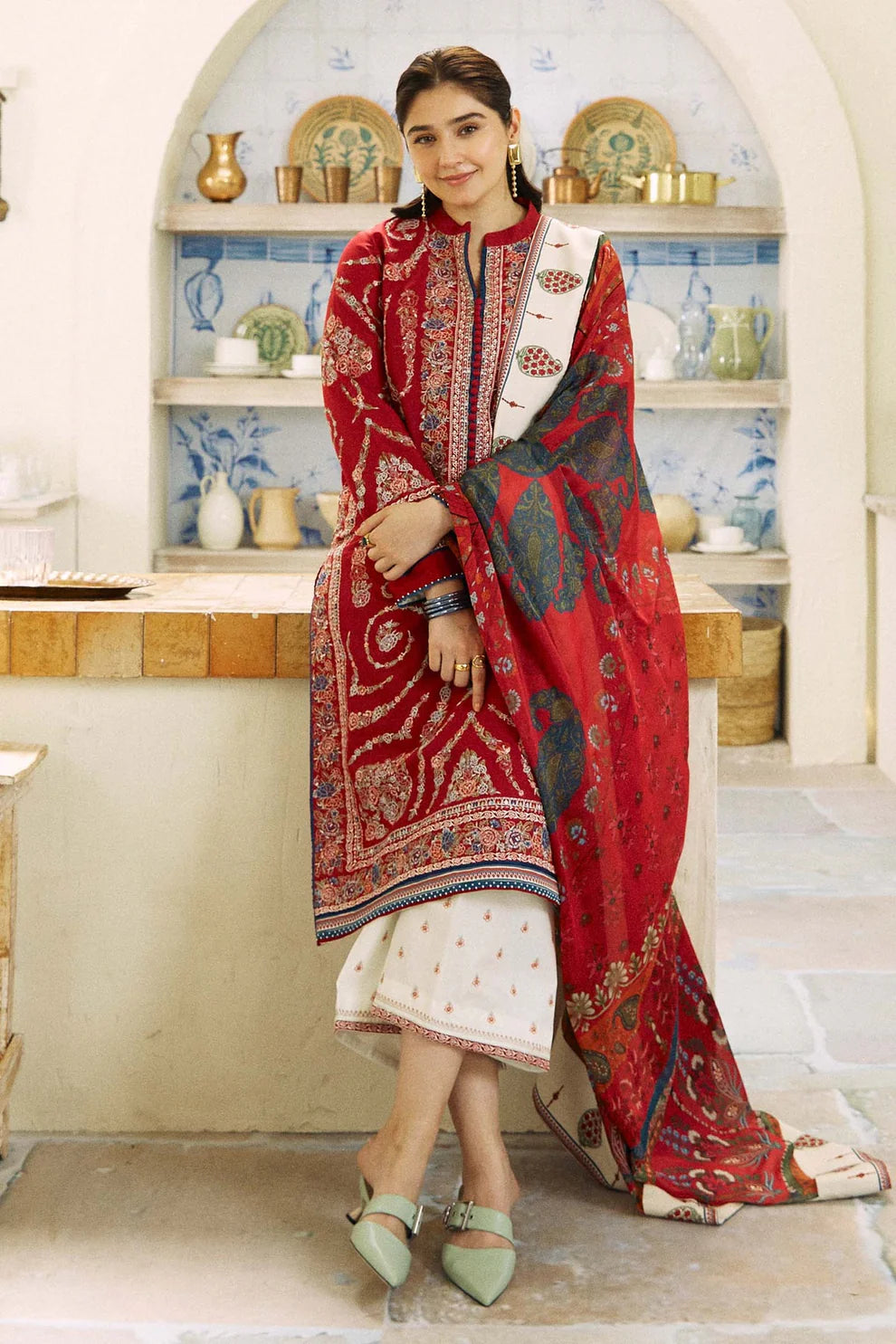 ZAHRA SHAHJAHAN- 3PC LAWN EMBROIDERED SHIRT WITH DIAMOND PRINT DUPATTA -PFS-553