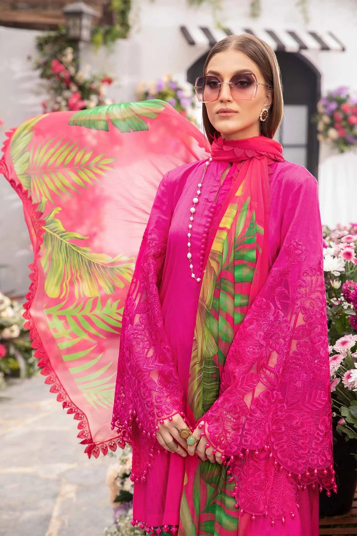 MARIA B - 3PC LAWN EMBROIDERED SHIRT WITH PRINTED DUPATTA AND TROUSER-PFS-502